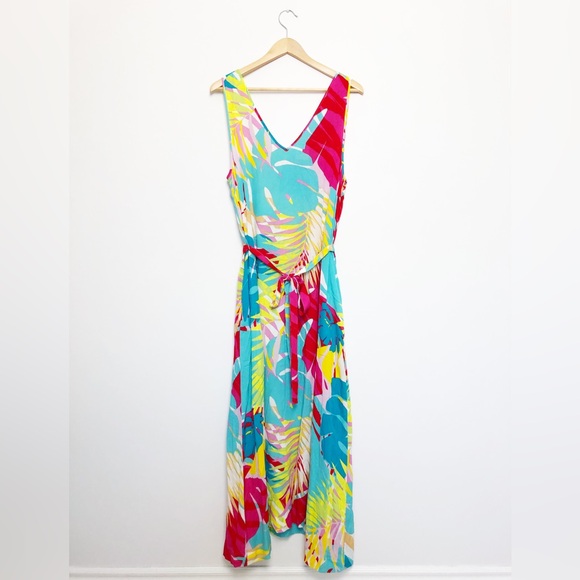 N Natori Bora Bora Tank Dress Aqua Blue Tropical Floral Medium NWT - Picture 5 of 15